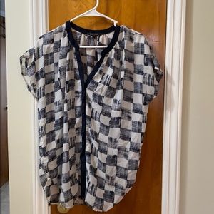 Blue white checkered plaid blouse